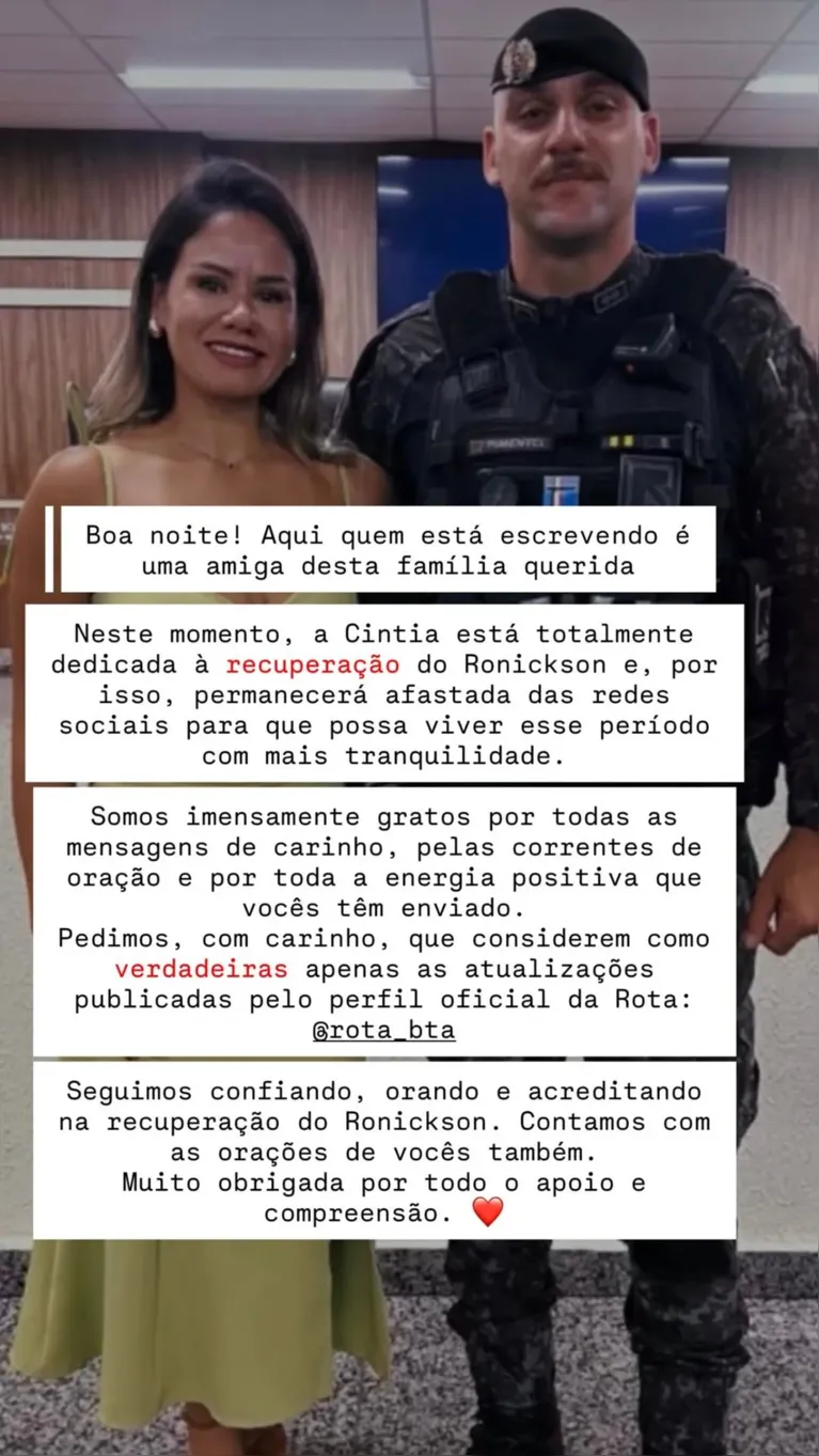 Postagem de Cíntia Pimentel.