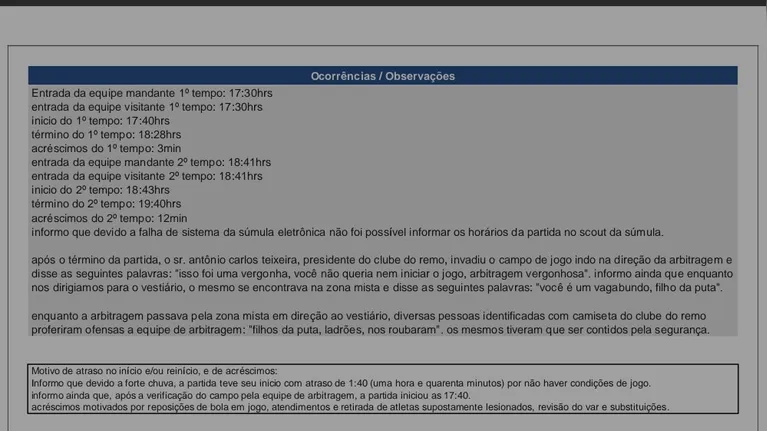 Súmula relata ofensas do presidente do Remo à arbitragem no Mangueirão