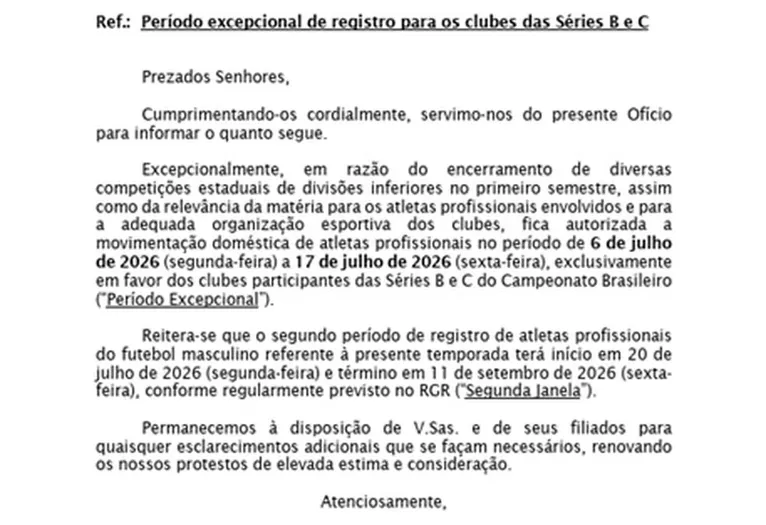 Documento enviado pela CBF às Federações