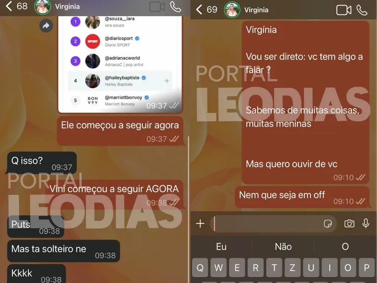 Leo Dias mostra conversa com Virginia após o término
