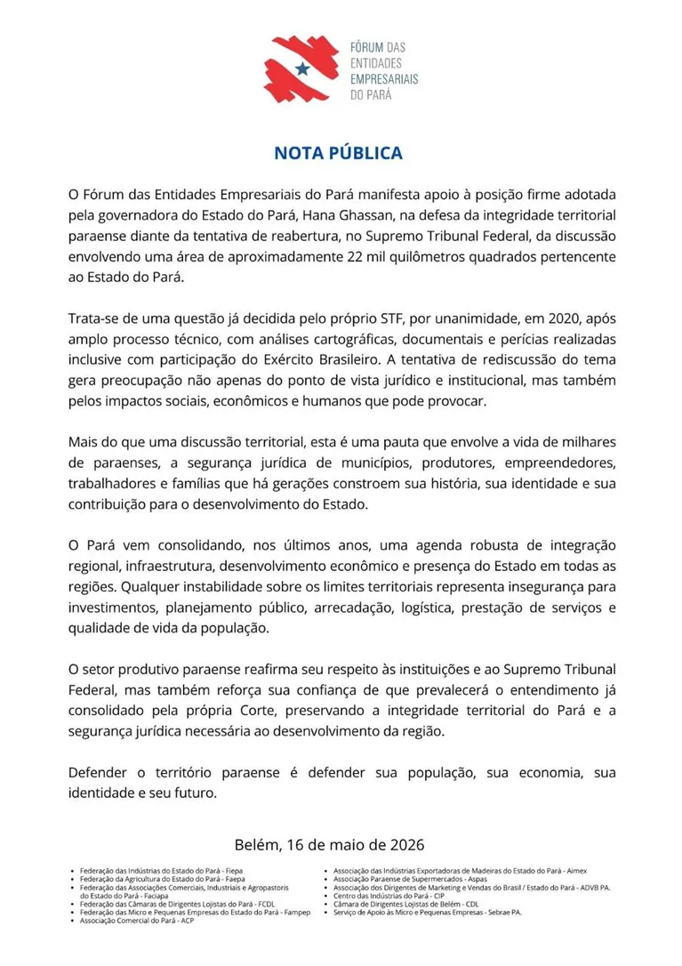 Fórum empresarial apoia posicionamento de Hana na disputa territorial com MT