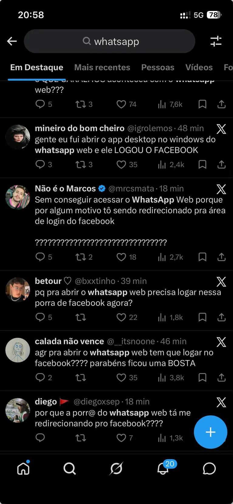 WhatsApp Web agora é Facebook? Usuários relatam bug nesta terça-feira (19)