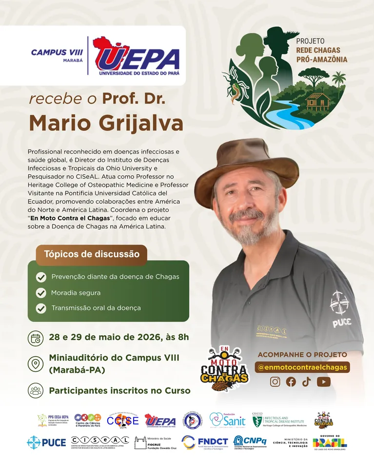 O pesquisador Mario Grijalva debate com profissionais de saúde locais sobre técnicas de moradia segura e prevenção ao contágio na região amazônica.