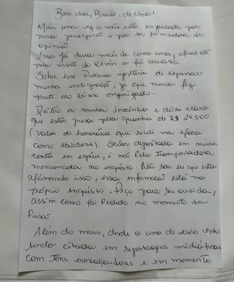 Carta de Deolane escrita na prisão