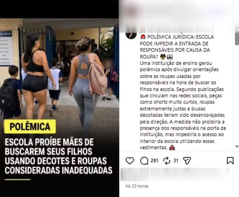 Suposto comunicado de escola sobre roupas usadas por mães viralizou nas redes sociais e provocou debate entre internautas.