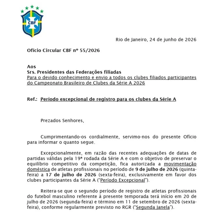 Documento foi enviado aos clubes e federações