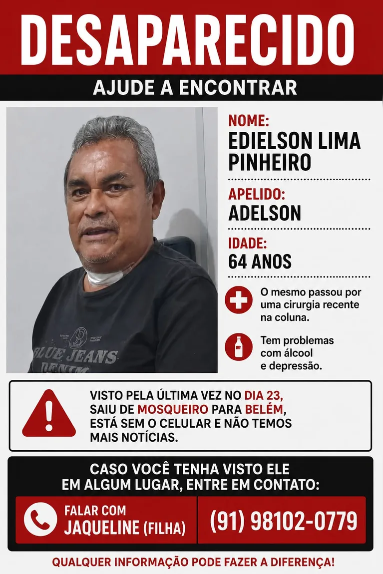 Família pede ajuda para encontrar idoso desaparecido
