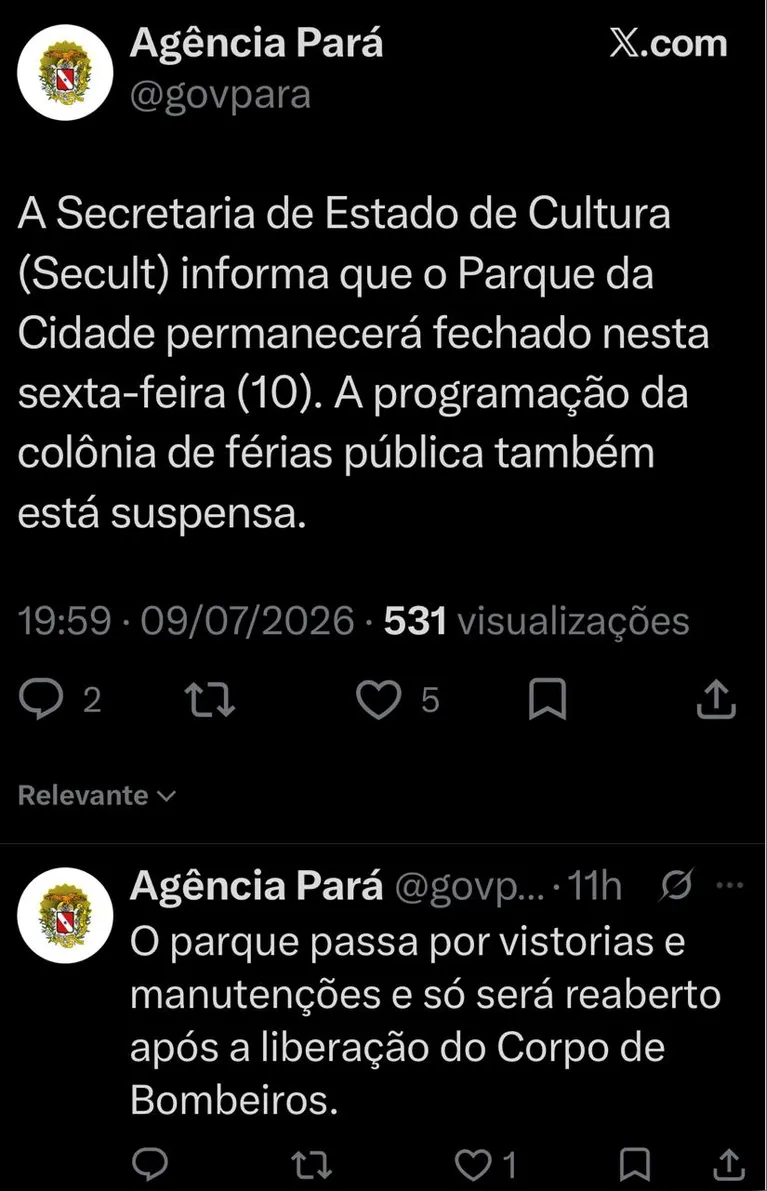 Secult mantém Parque da Cidade fechado nesta sexta (10/07)