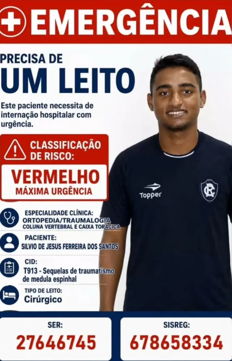 Família de ex-jogador do Remo pede leito cirúrgico urgente
