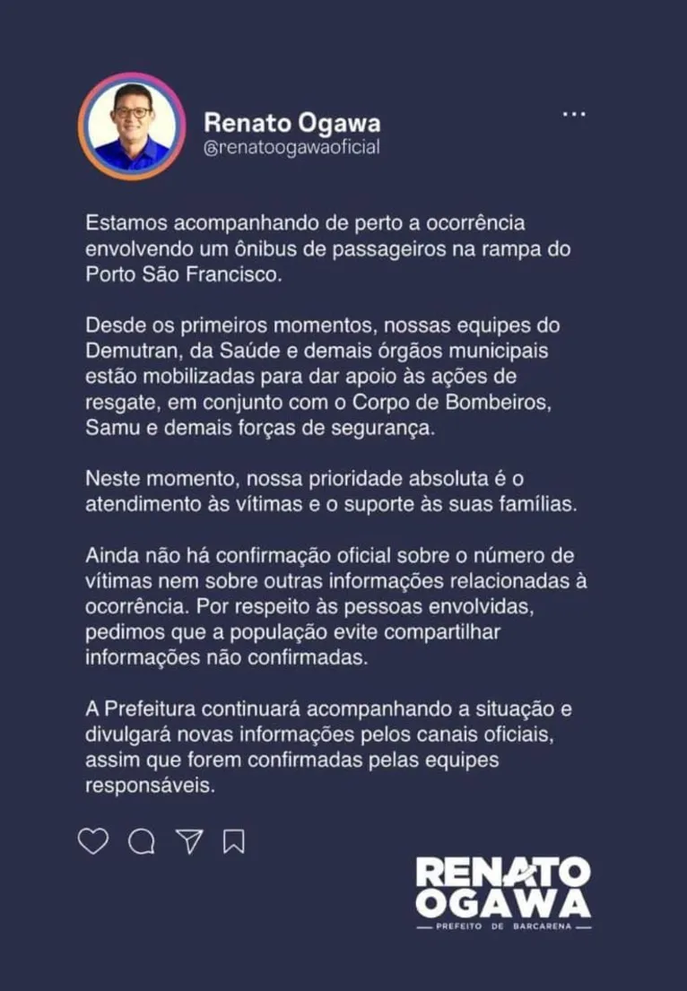 Ônibus com passageiros perde controle e afunda em rio em Barcarena