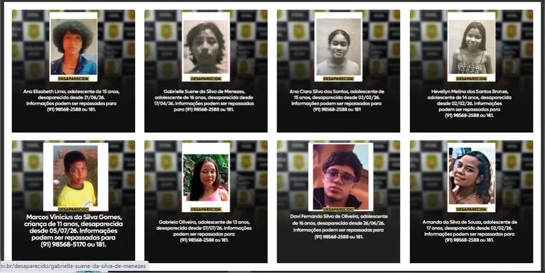 Polícia Civil divulga lista de 14 crianças e adolescentes desaparecidos no Pará; veja