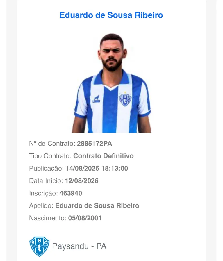 Eduardo Ribeiro é o novo reforço do Paysandu