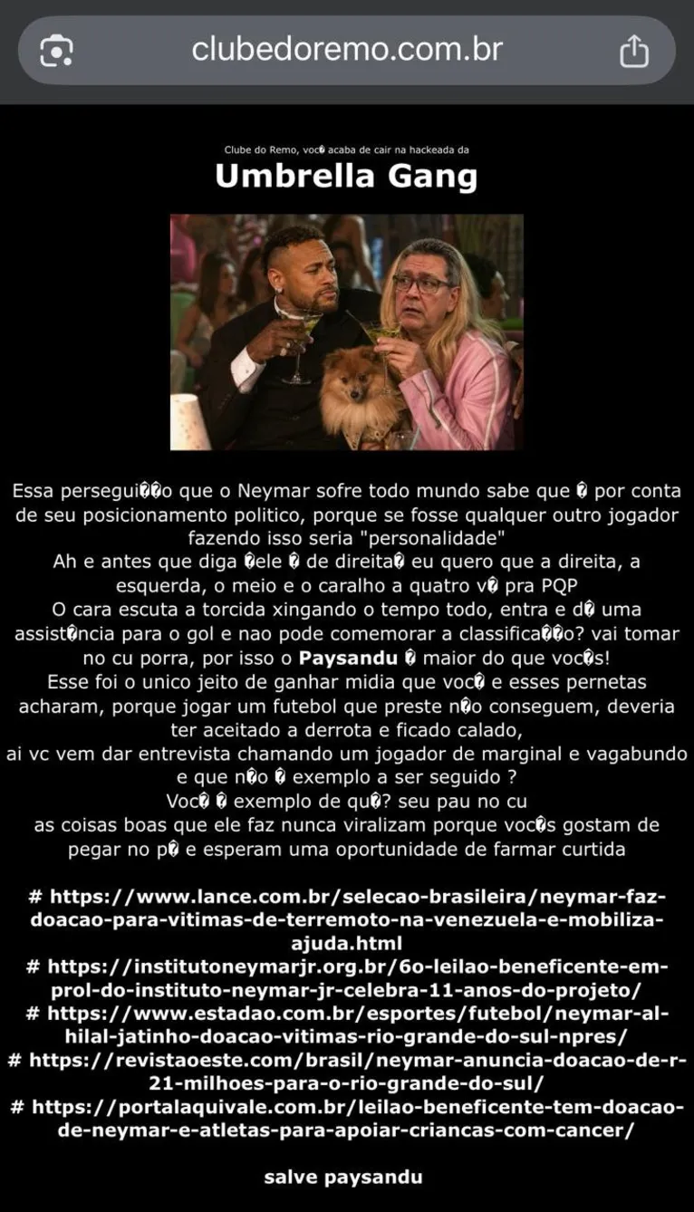 Site oficial do Remo segue fora do ar após ataque de fãs do Neymar