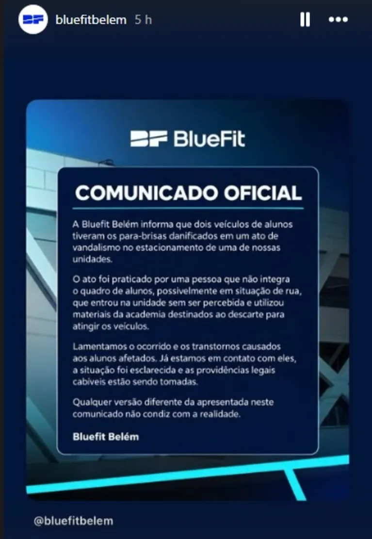 Academia de Belém nega que carro destruído teve motivação passional