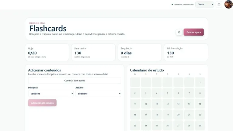 Flashcards organizados por áreas e assuntos