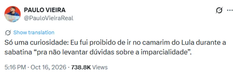 Globo pode demitir Paulo Vieira por criticar almoço com Flávio