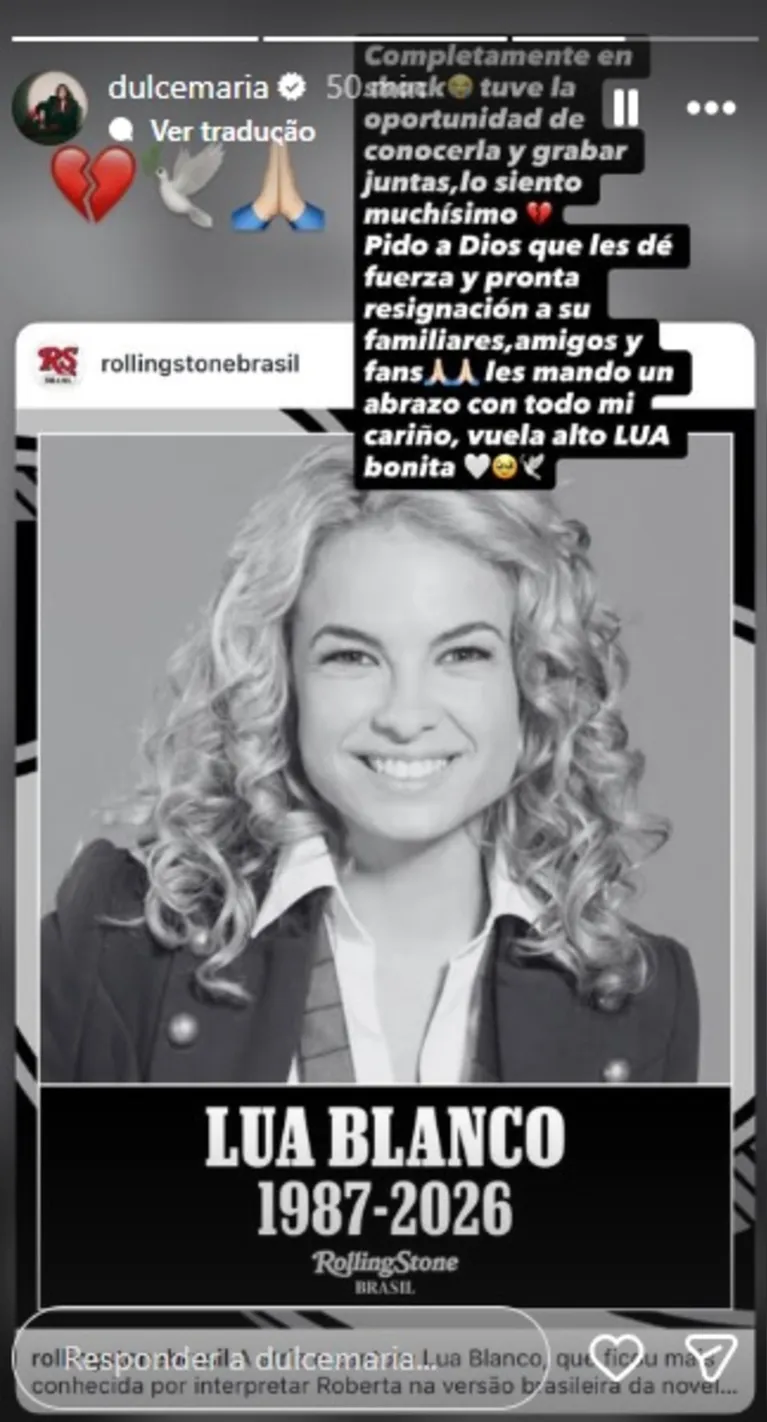 Dulce Maria lamenta morte de Lua Blanco: "Completamente em choque"