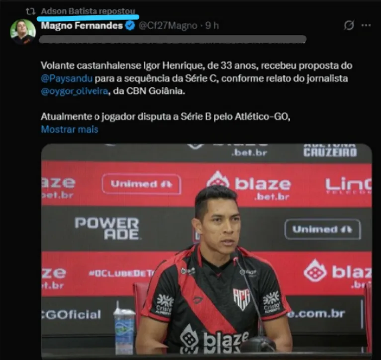 Adson Batista deu RT