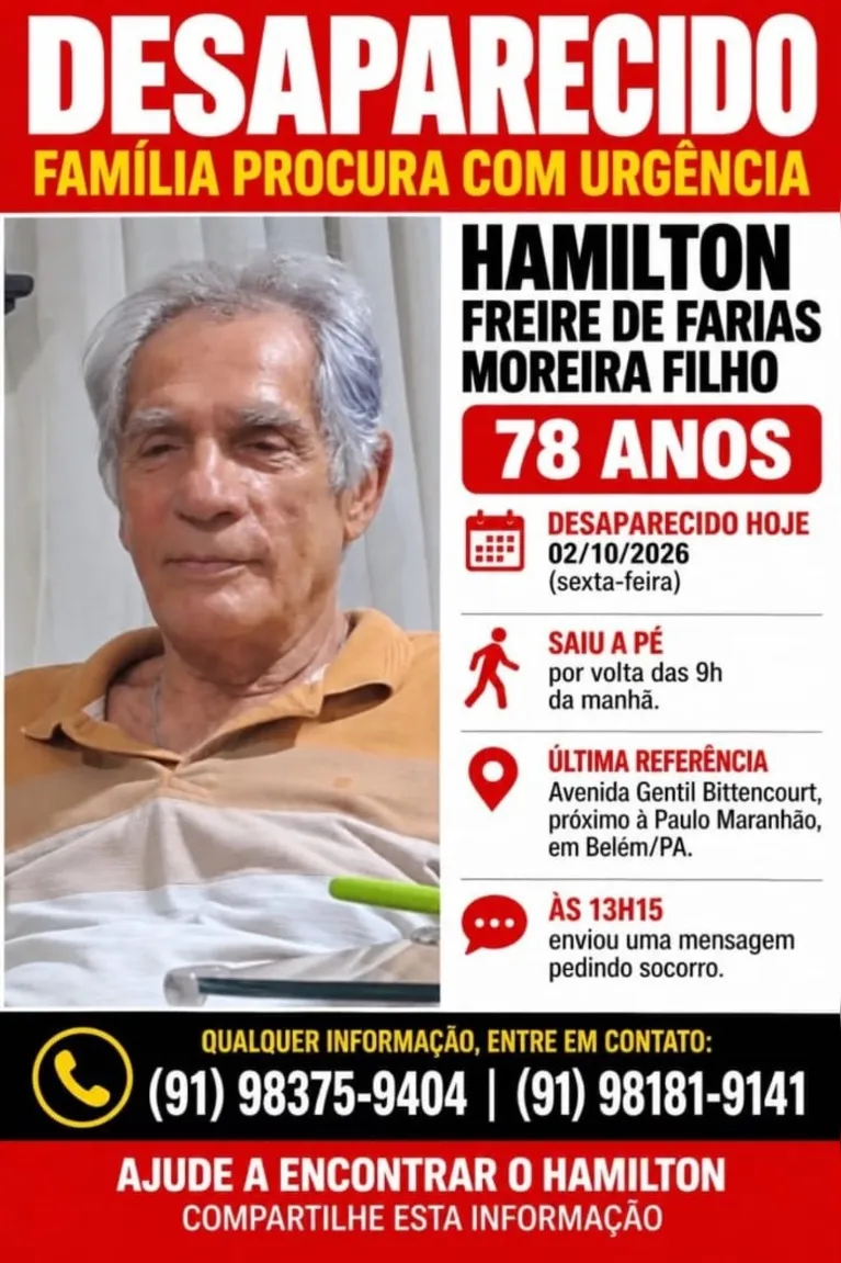 Família faz busca por idoso desaparecido desde a última sexta (2/10)