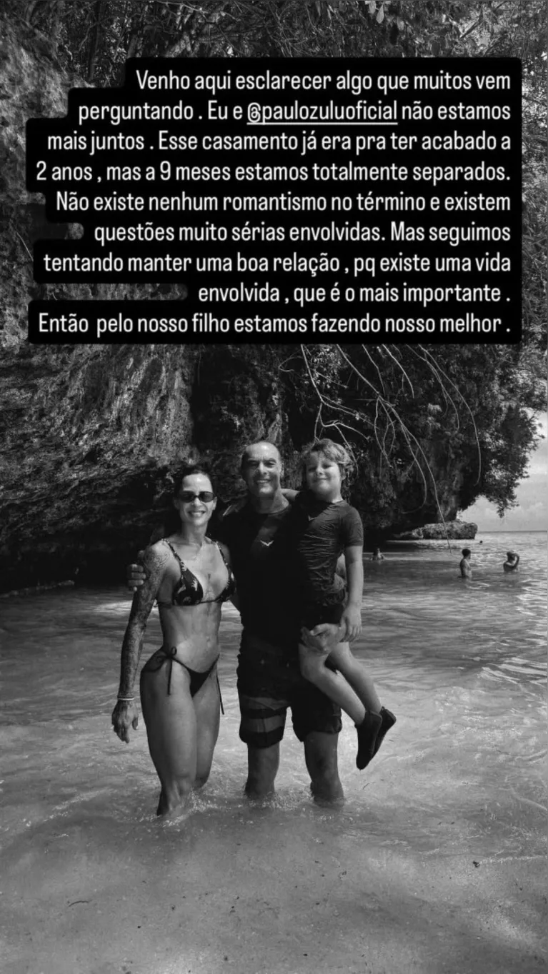 Mulher de Paulo Zulu anuncia separação: "Já era para ter acabado"