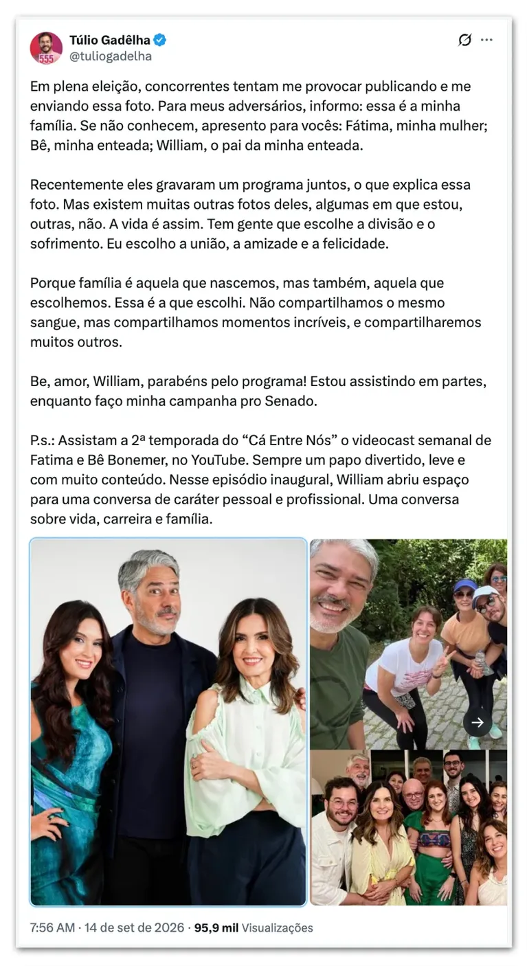 Túlio Gadêlha rebate “provocações” após Fátima gravar com Bonner