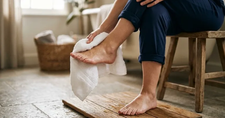 Secar bem os pés, principalmente entre os dedos, é fundamental para evitar o chulé.