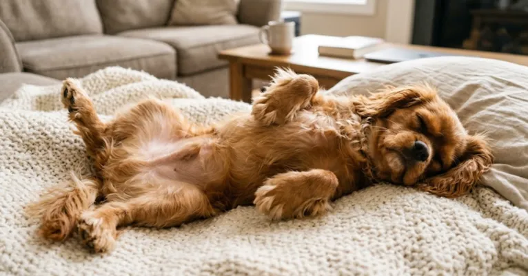 Dormir de barriga para cima pode ser sinal de que o cachorro se sente seguro e confiante no ambiente em que está descansando.