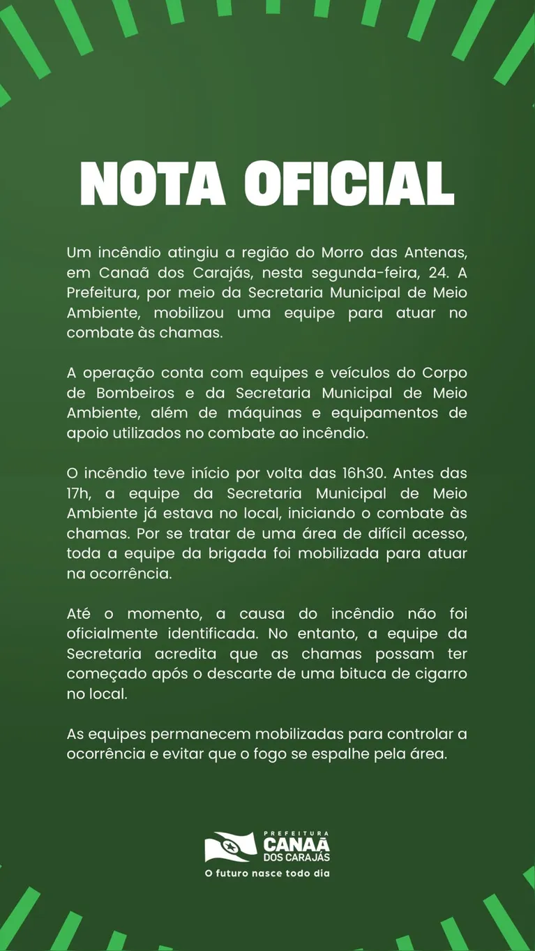 Incêndio de grandes proporções atinge Morro das Antenas em Canaã dos Carajás