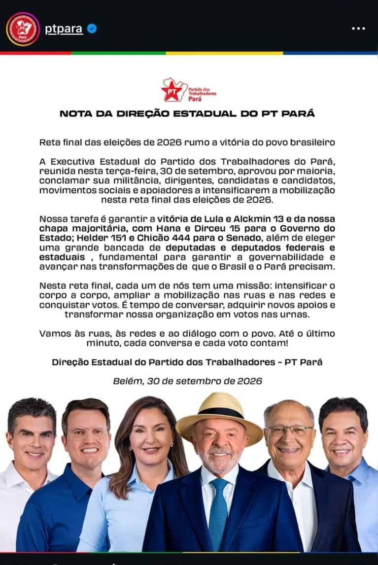 PT Pará reforça apoio a Hana, Helder e Chicão na reta final das eleições