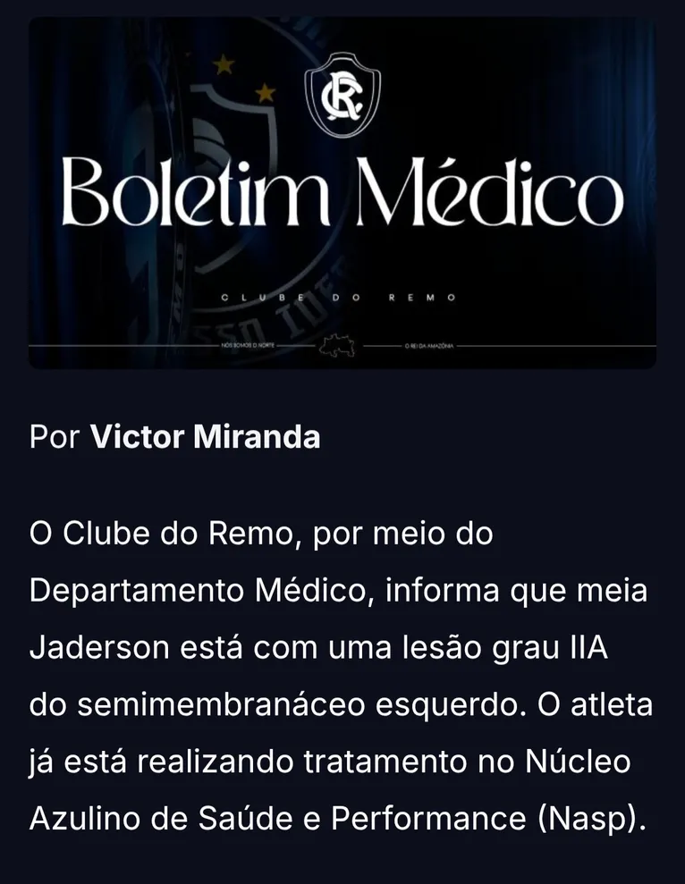 Remo confirma lesão de Jaderson, e meia desfalca contra o Bragantino