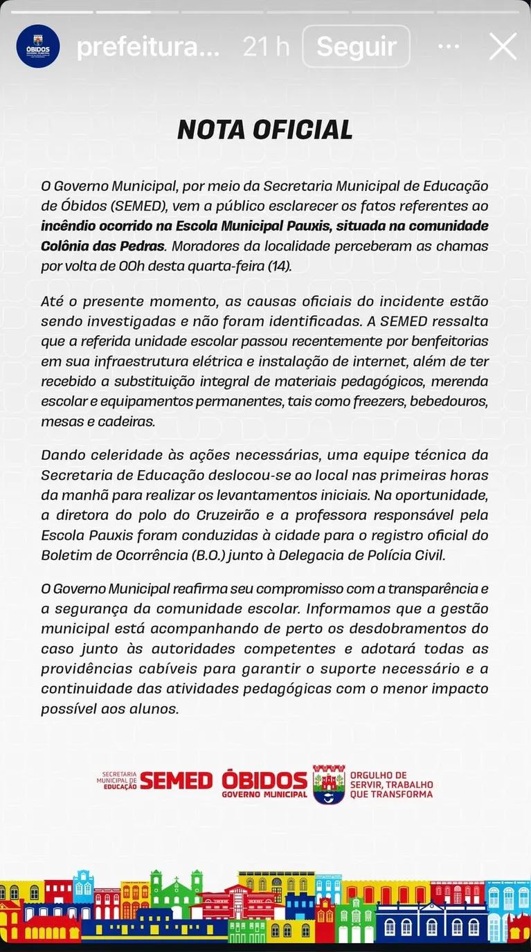Incêndio destrói escola municipal na zona rural de Óbidos
