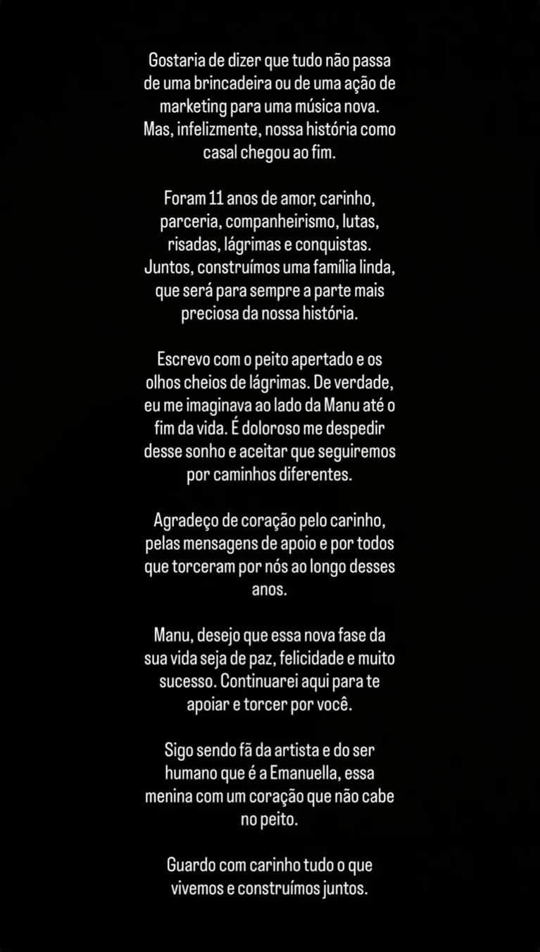 Ex-marido de Manu Bahtidão se pronuncia após fim do casamento: “Peito apertado”