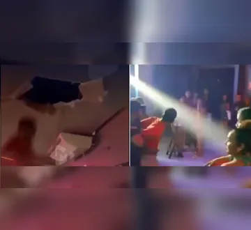 Homem tenta “furar” festa pelo teto e desaba no meio do público no Pará; vídeo