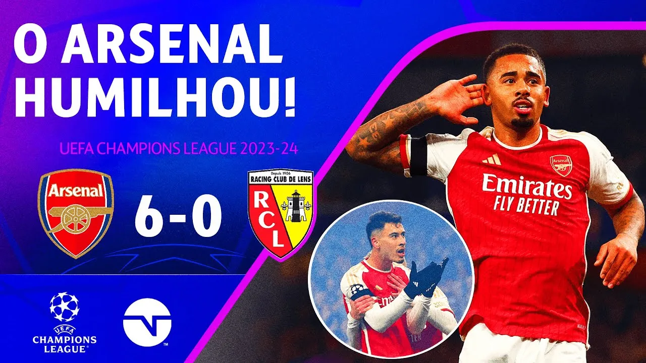 Imagem ilustrativa da notícia Arsenal goleia Lens com golaços de Jesus e Martinelli