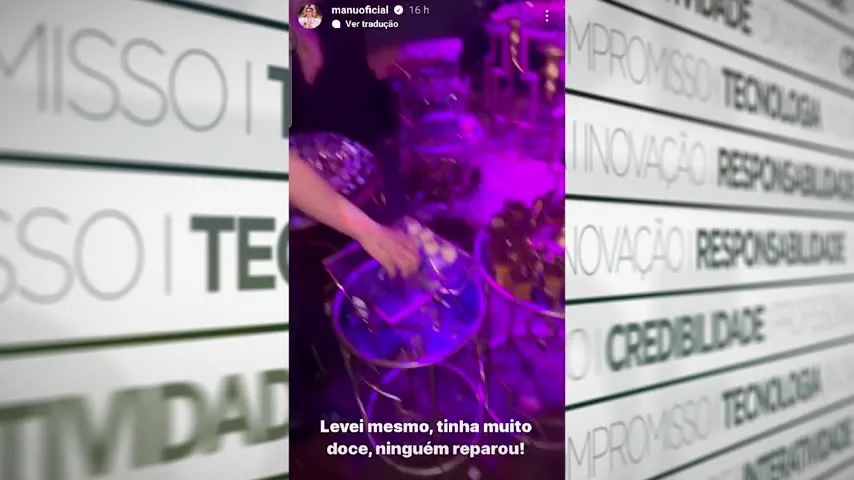 Imagem ilustrativa da notícia Vídeo: Manu Bahtidão "furta" docinhos da festa de Anitta