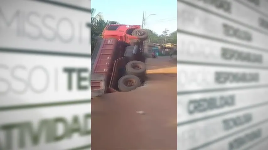 Imagem ilustrativa da notícia Caminhão fica pendurado após ponte ceder em Ananindeua