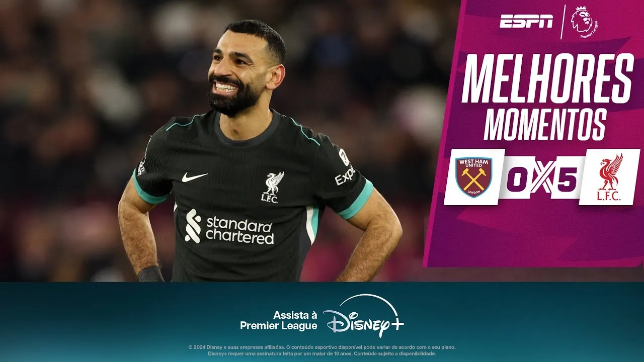 Imagem ilustrativa da notícia Líder Liverpool goleia o West Ham com novo show de Salah