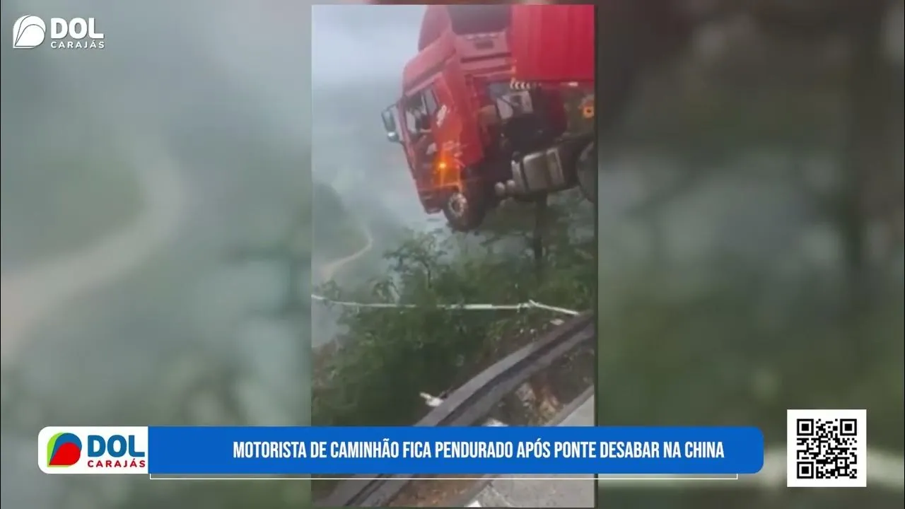 Imagem ilustrativa da notícia Vídeo: motorista fica pendurado em ponte após desabamento