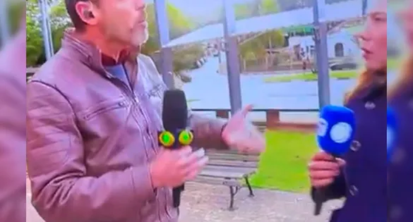 Nas imagens não é possível ver, mas a repórter da Record declarou que o jornalista do Band a empurrou